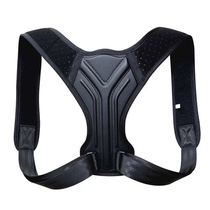 Black adjustable back brace with straps for lumbar support